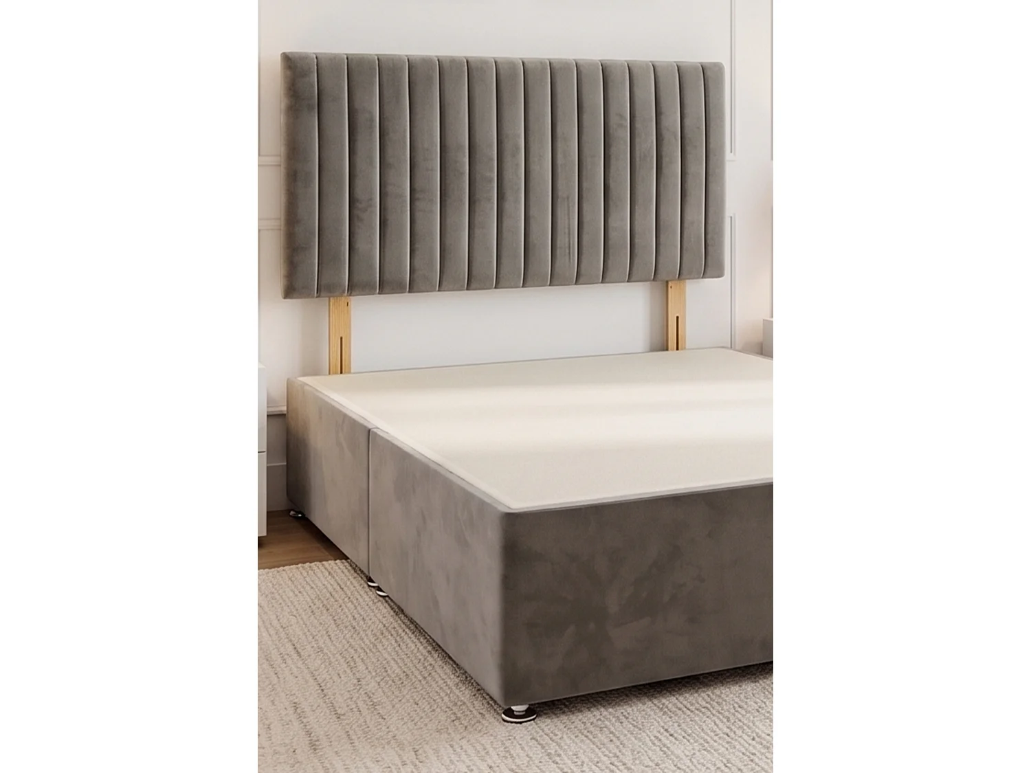 Emily Grey Plush 6FT Divan Bed Base with No Drawer & Headboard - Super King