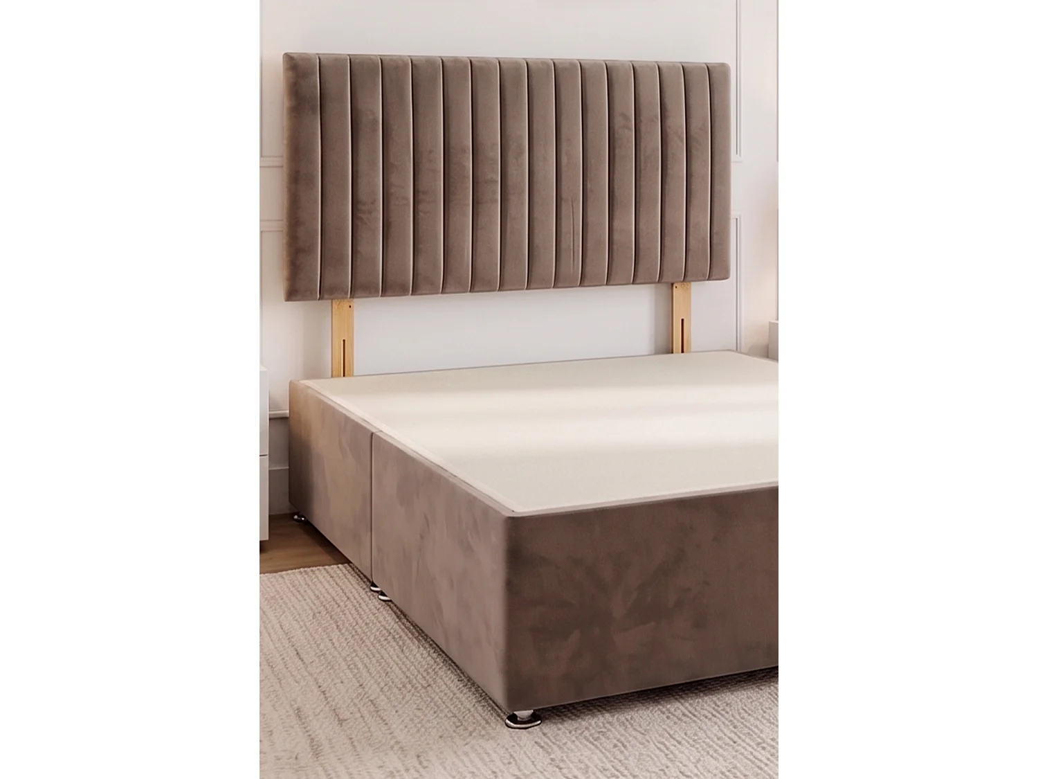 Emily Mocca Plush 3FT Divan Bed Base with No Drawer & Headboard - Single