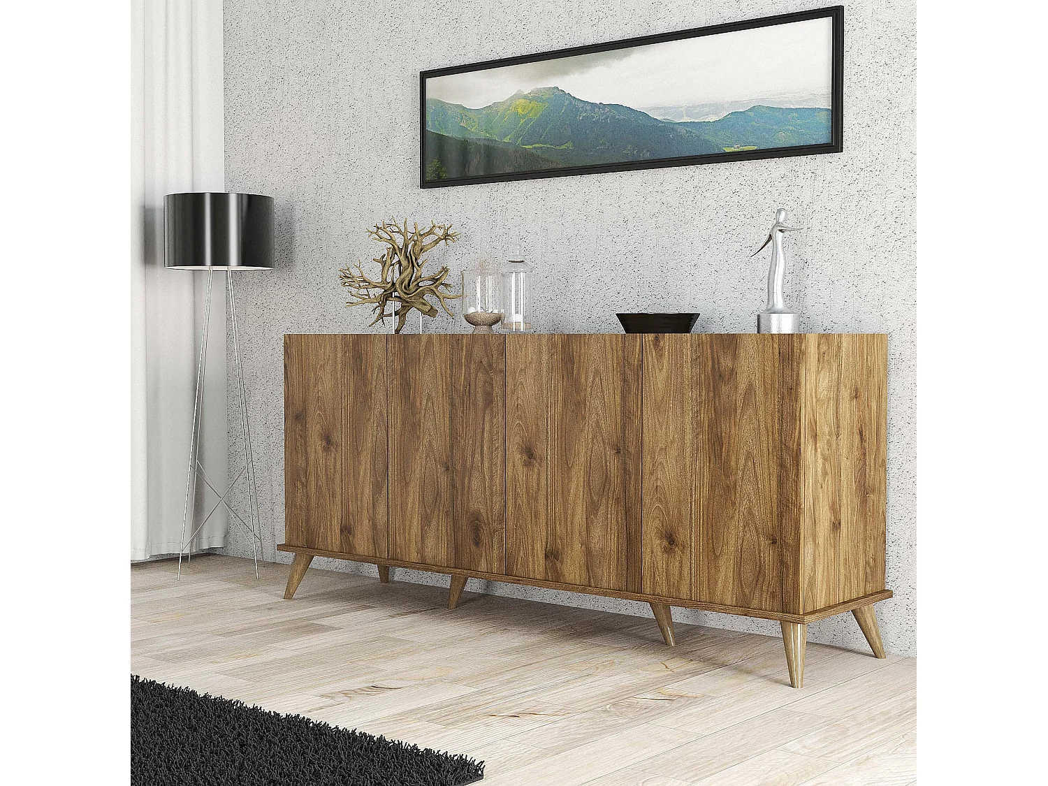 Elegant Trä Sideboard - 180 x 45 x 80 cm - Brun, 4 Dörrar