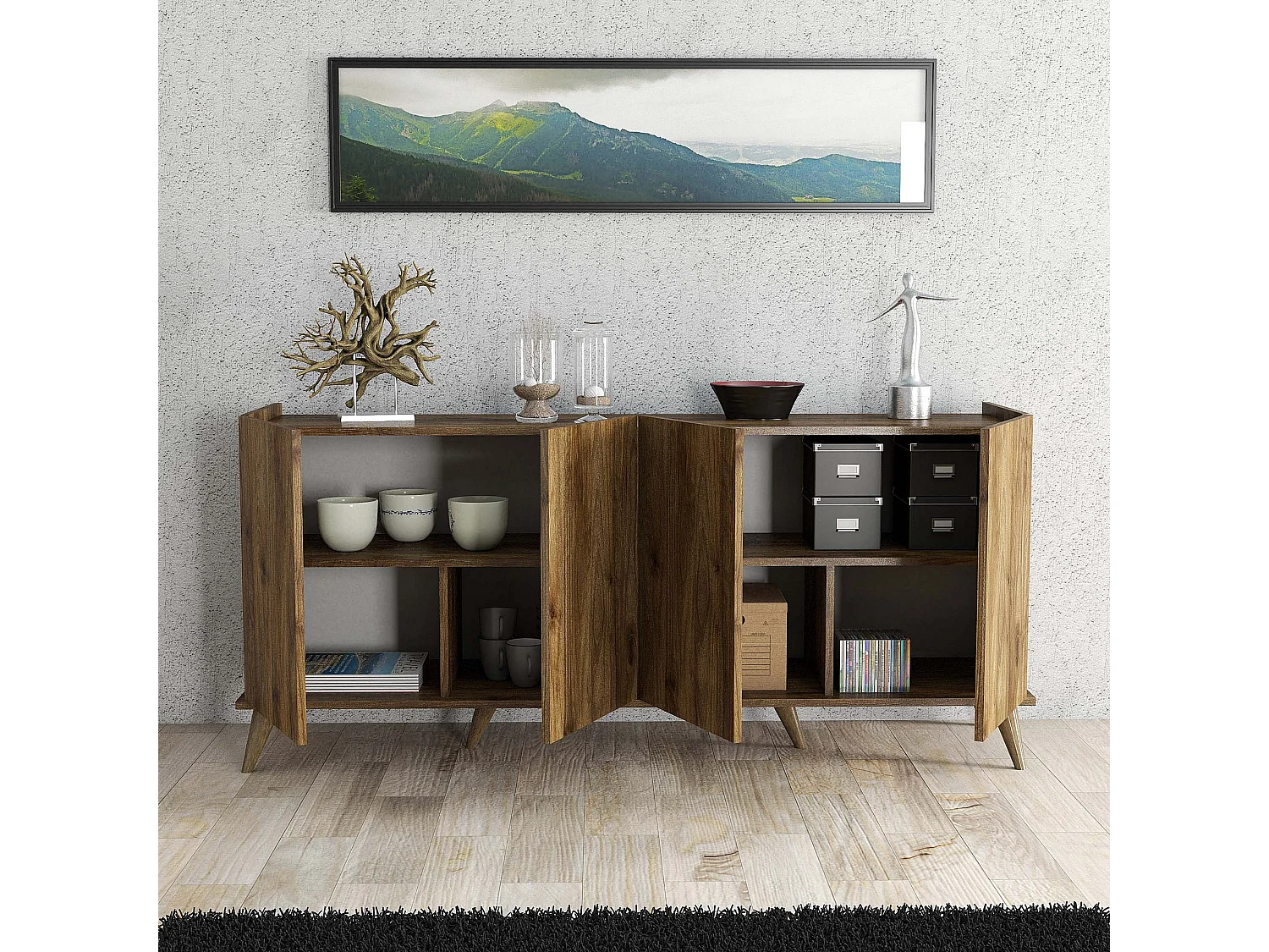 Elegant Trä Sideboard - 180 x 45 x 80 cm - Brun, 4 Dörrar