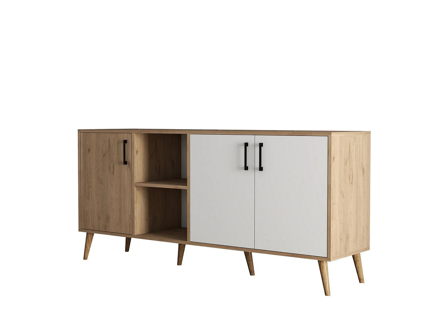 "Exxen" Trä Sideboard - Vit - 180 x 45 x 80 cm - 7 Hyllor, 3 Dörrar