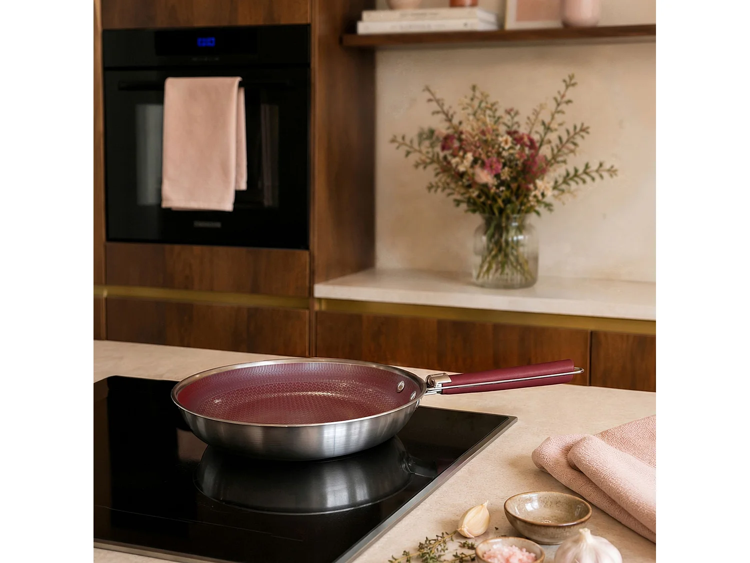Menastyl - Poele Aglae 24cm En Acier Inoxydable Lie De Vin