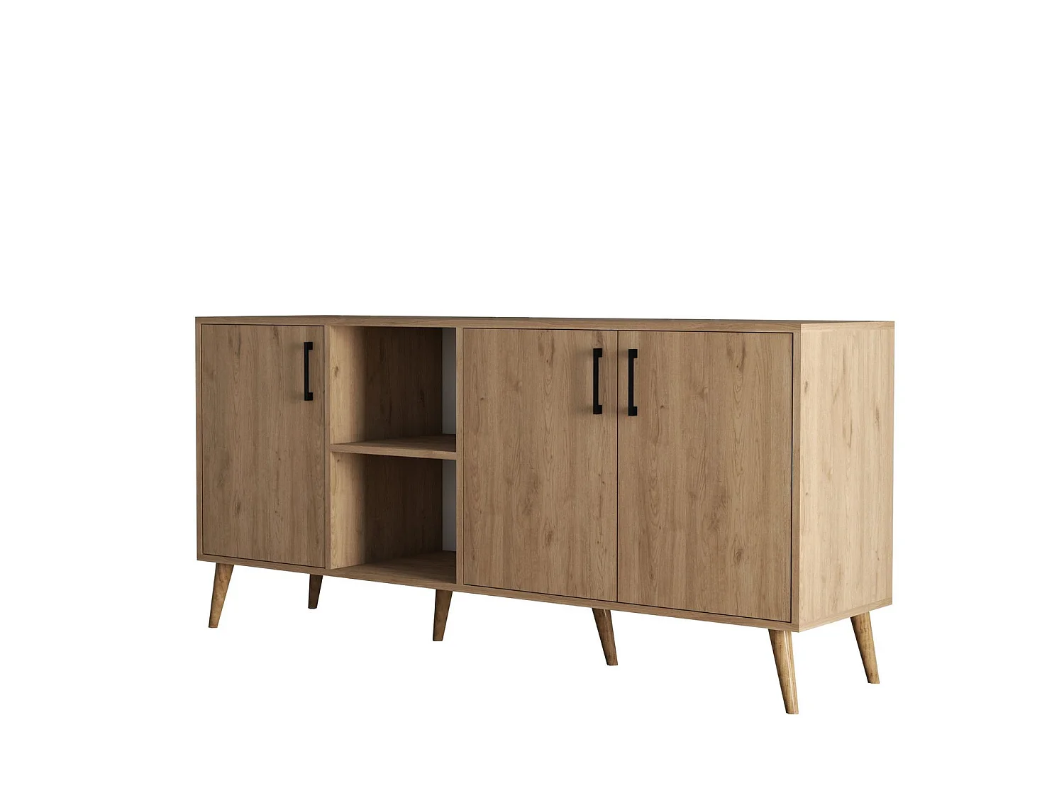 "Exxen" Trä Sideboard - 180 x 45 x 80 cm - Brun, 7 Hyllor, 3 Dörrar