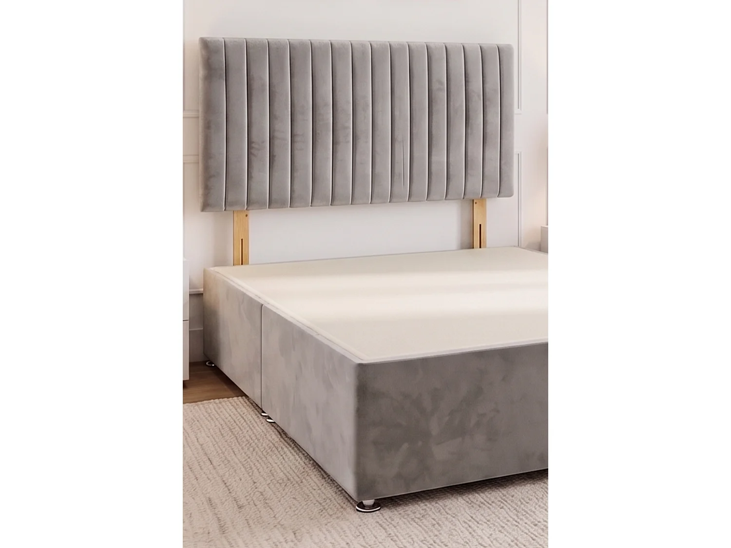 Emily Silver Plush 2FT6 Divan Bed Base with No Drawer & Headboard - Small Single