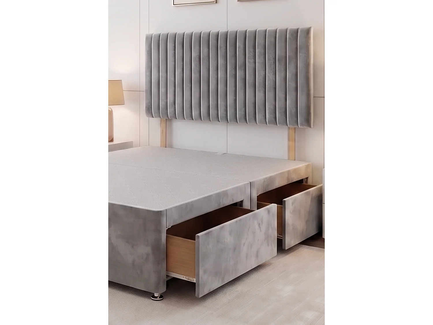 Emily Silver Plush 4FT6 Divan Bed Base with 2 Drawers & Headboard - Double