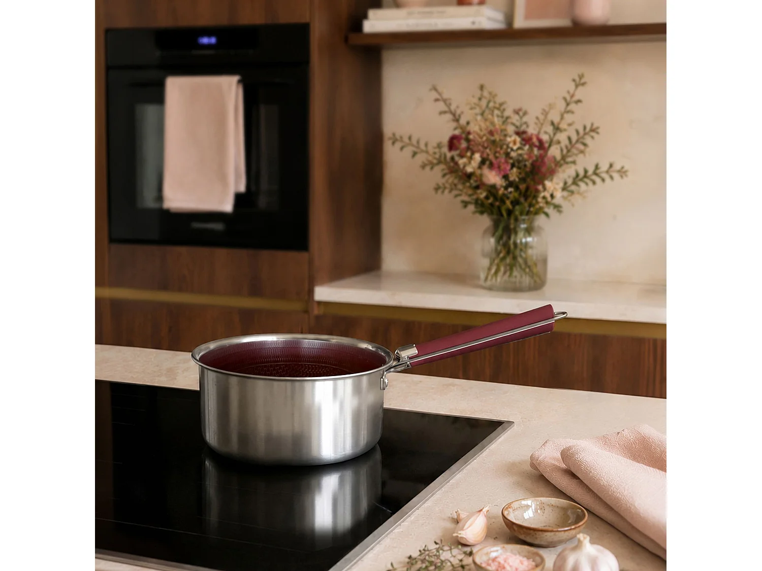 Menastyl - Casserole Aglae 18cm En Acier Inoxydable Lie De Vin