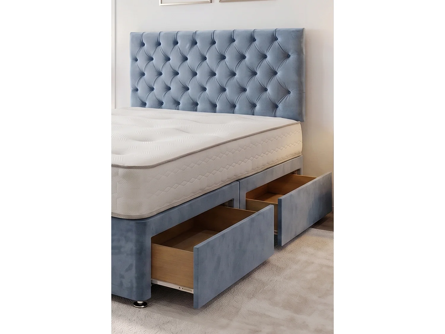 Athens Sky Plush 5FT Bed Set With Mattress, 2 Drawers Same Side & 24"Headboard - King Size