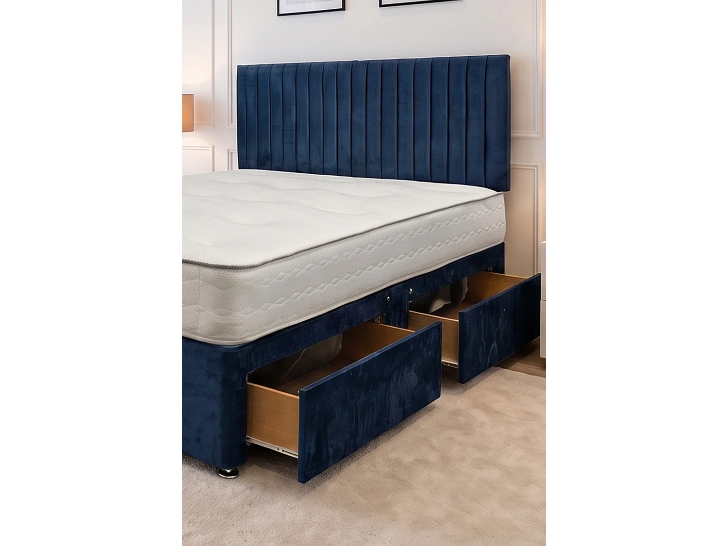 Emily Sky Plush 3FT Bed Set With Mattress, 2 Drawers Same Side & 24"Headboard - Single