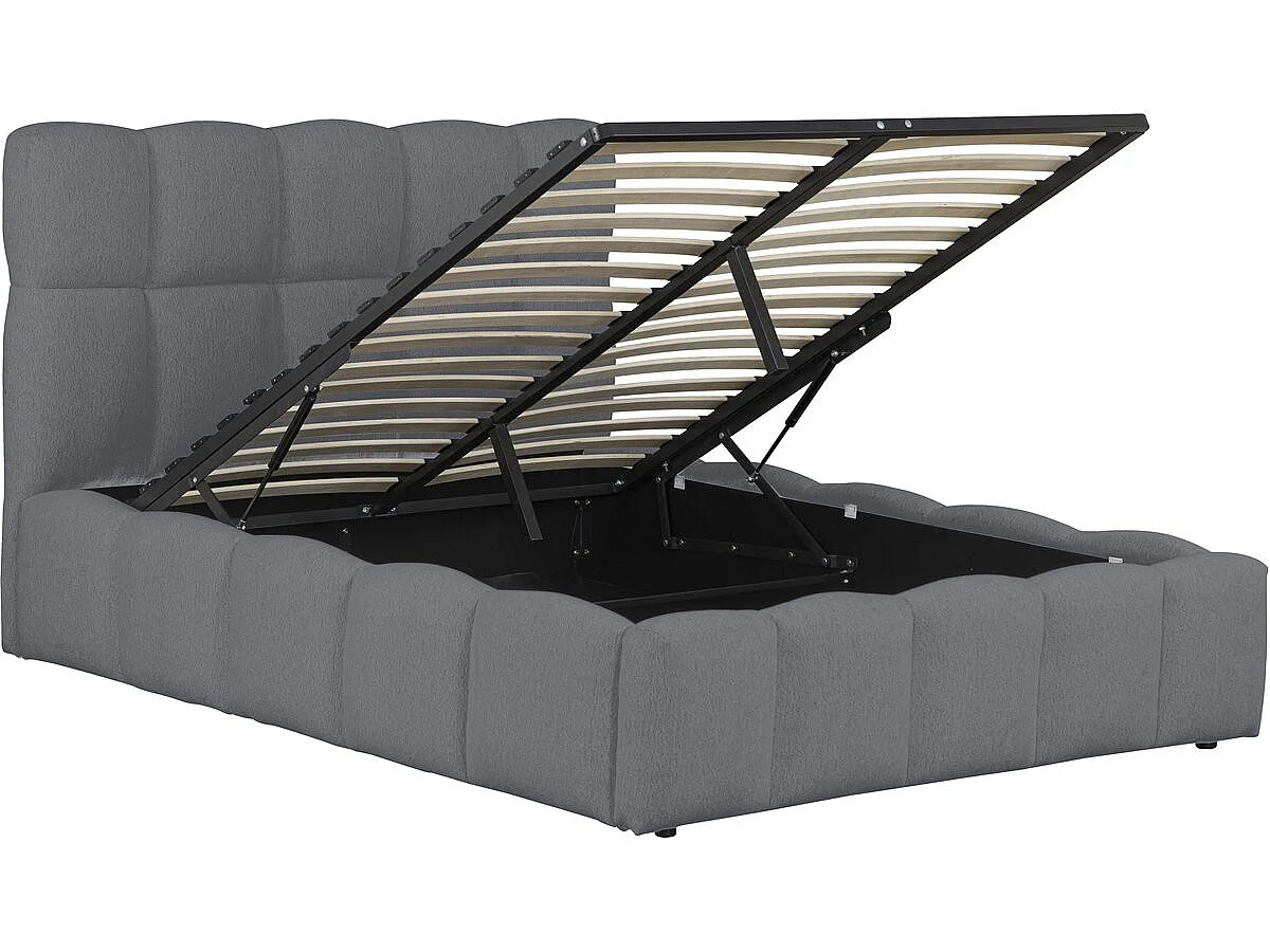 Lit double en tissu avec coffre "Davos" - 140 x 190 cm - Gris