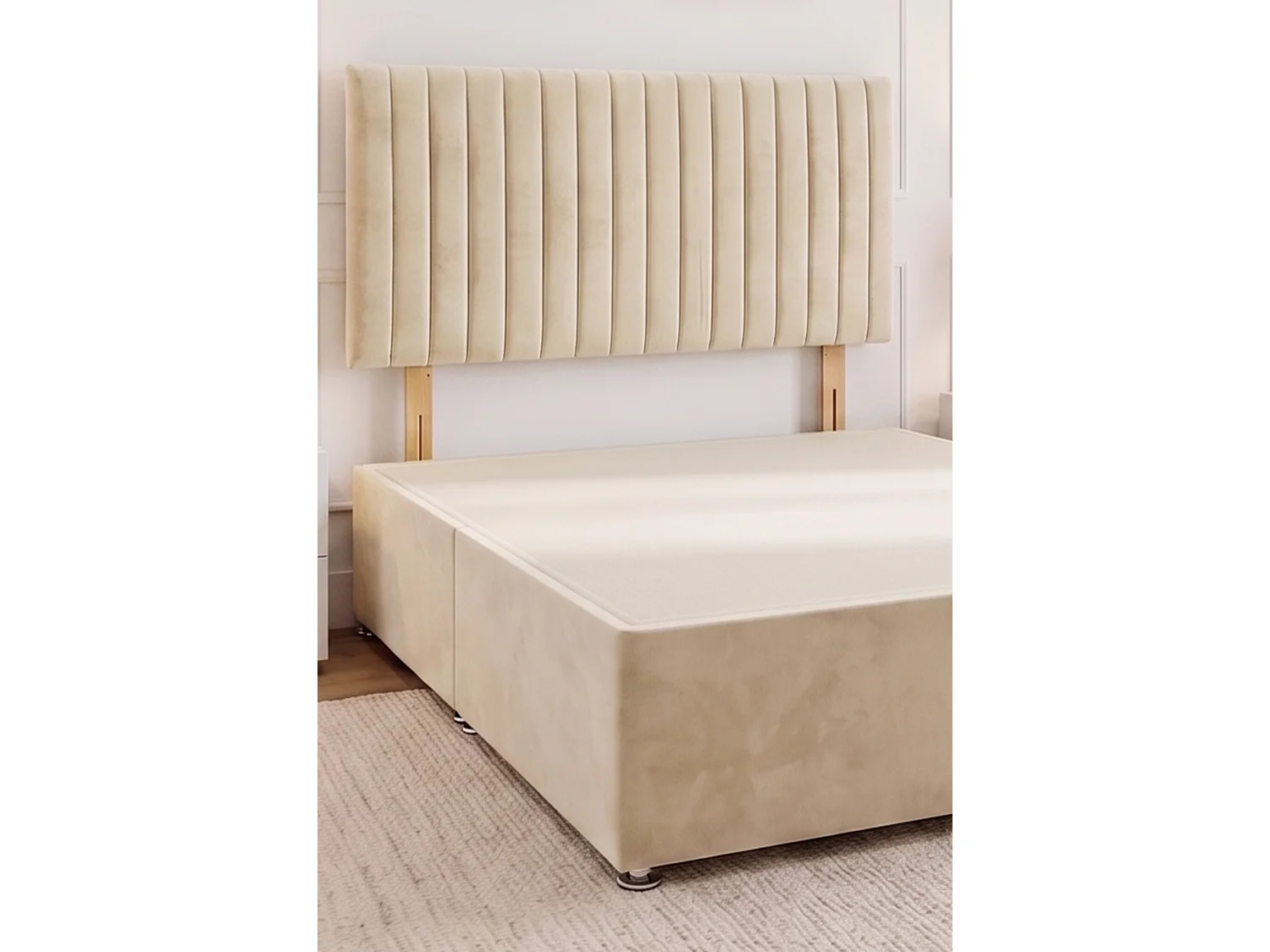 Emily Cream Plush 4FT Divan Bed Base with No Drawer & Headboard - Small Double