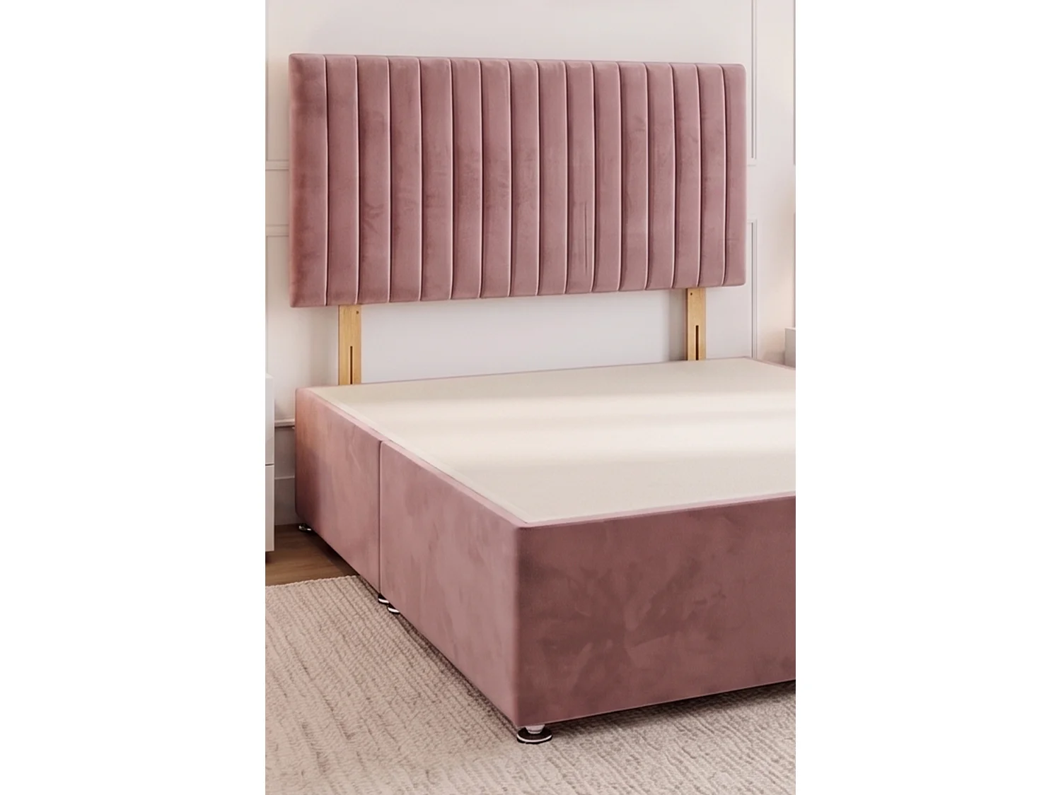 Emily Pink Plush 6FT Divan Bed Base with No Drawer & Headboard - Super King
