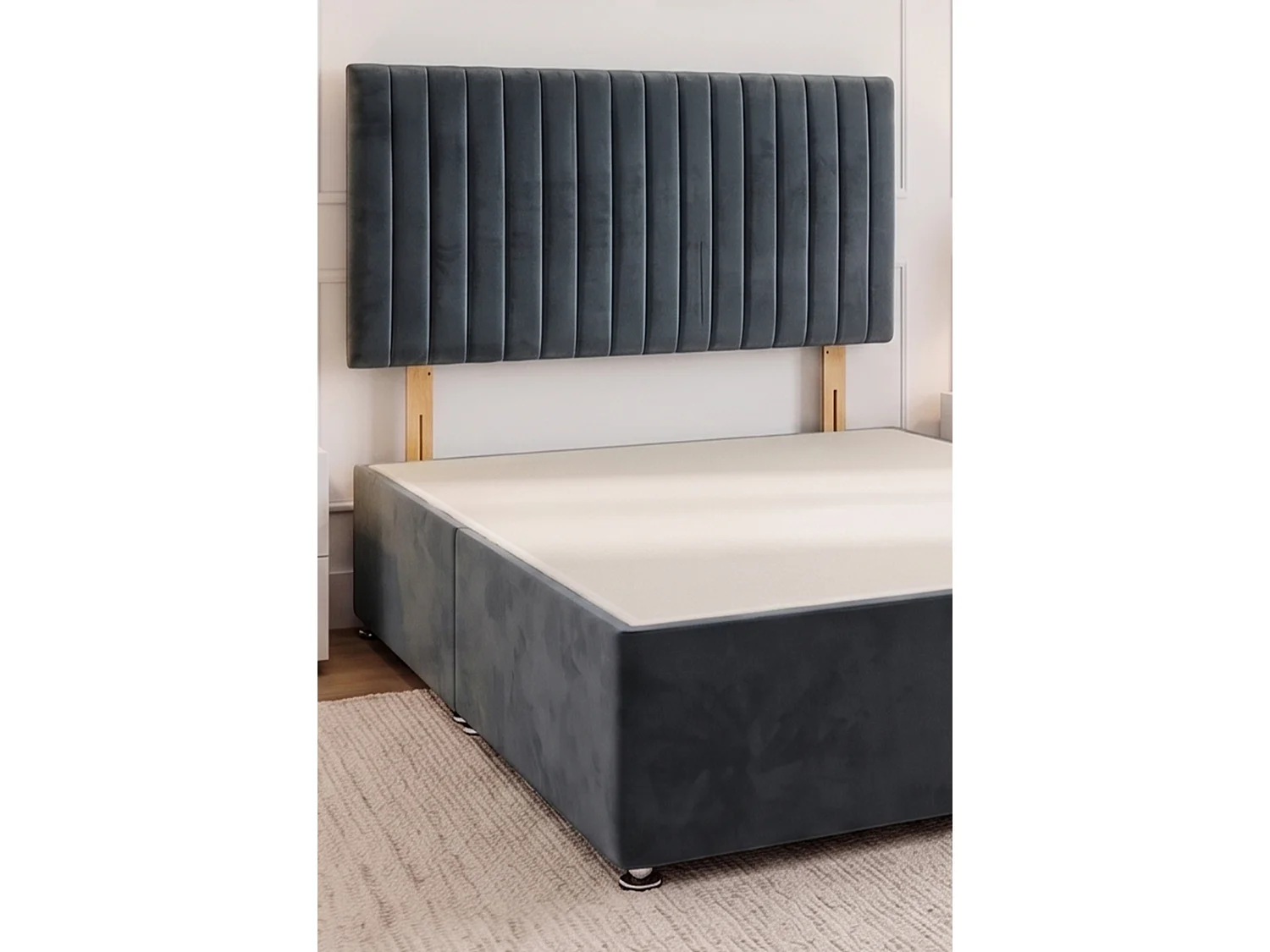 Emily Charcoal Plush 5FT Divan Bed Base with No Drawer & Headboard - King Size