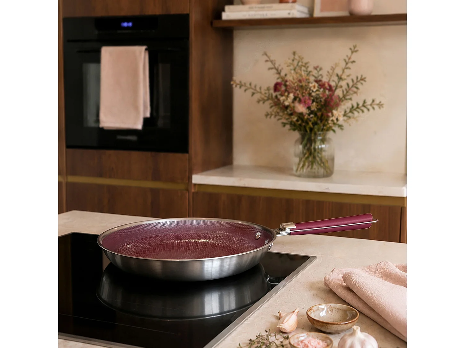Menastyl - Poele Aglae 28cm En Acier Inoxydable Lie De Vin