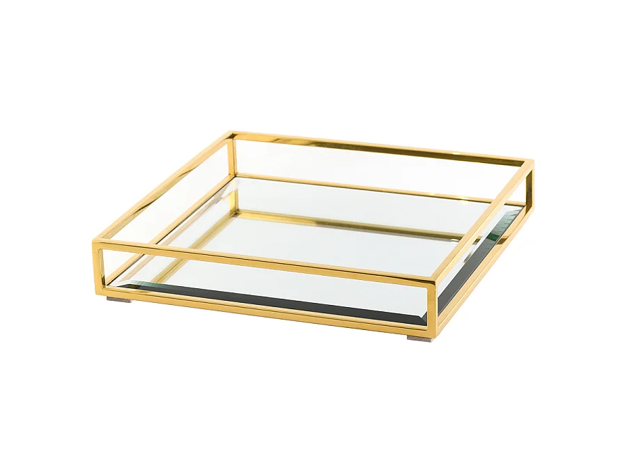 My Furniture Rippon Brass Square Tray - Art Deco Polished Stainless Steel with Bevelled Mirror Base