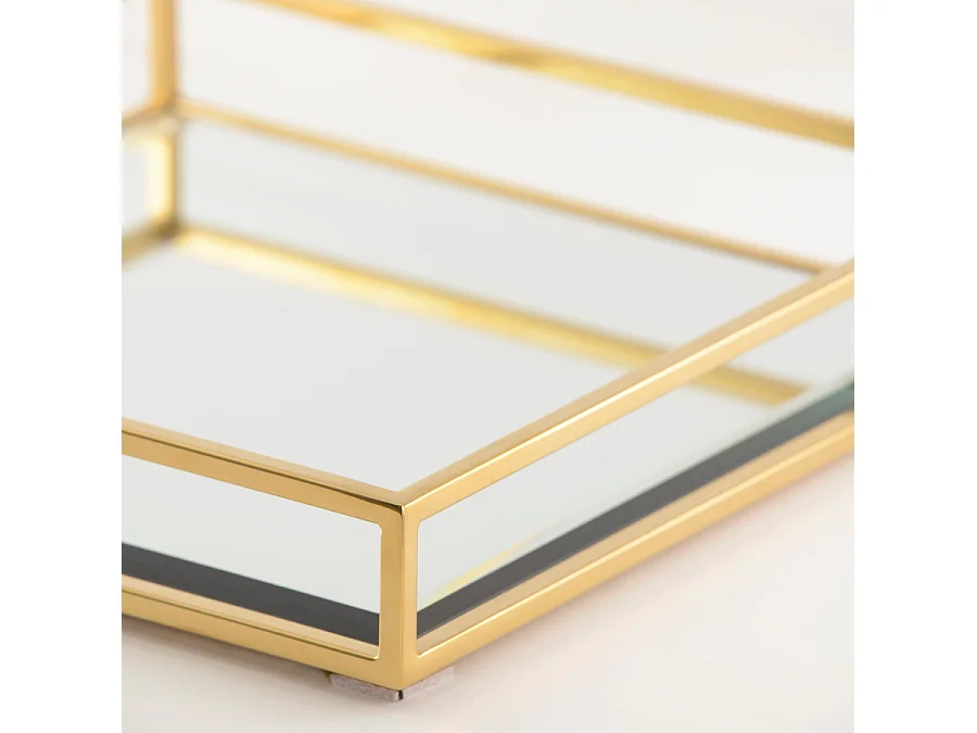 My Furniture Rippon Brass Square Tray - Art Deco Polished Stainless Steel with Bevelled Mirror Base