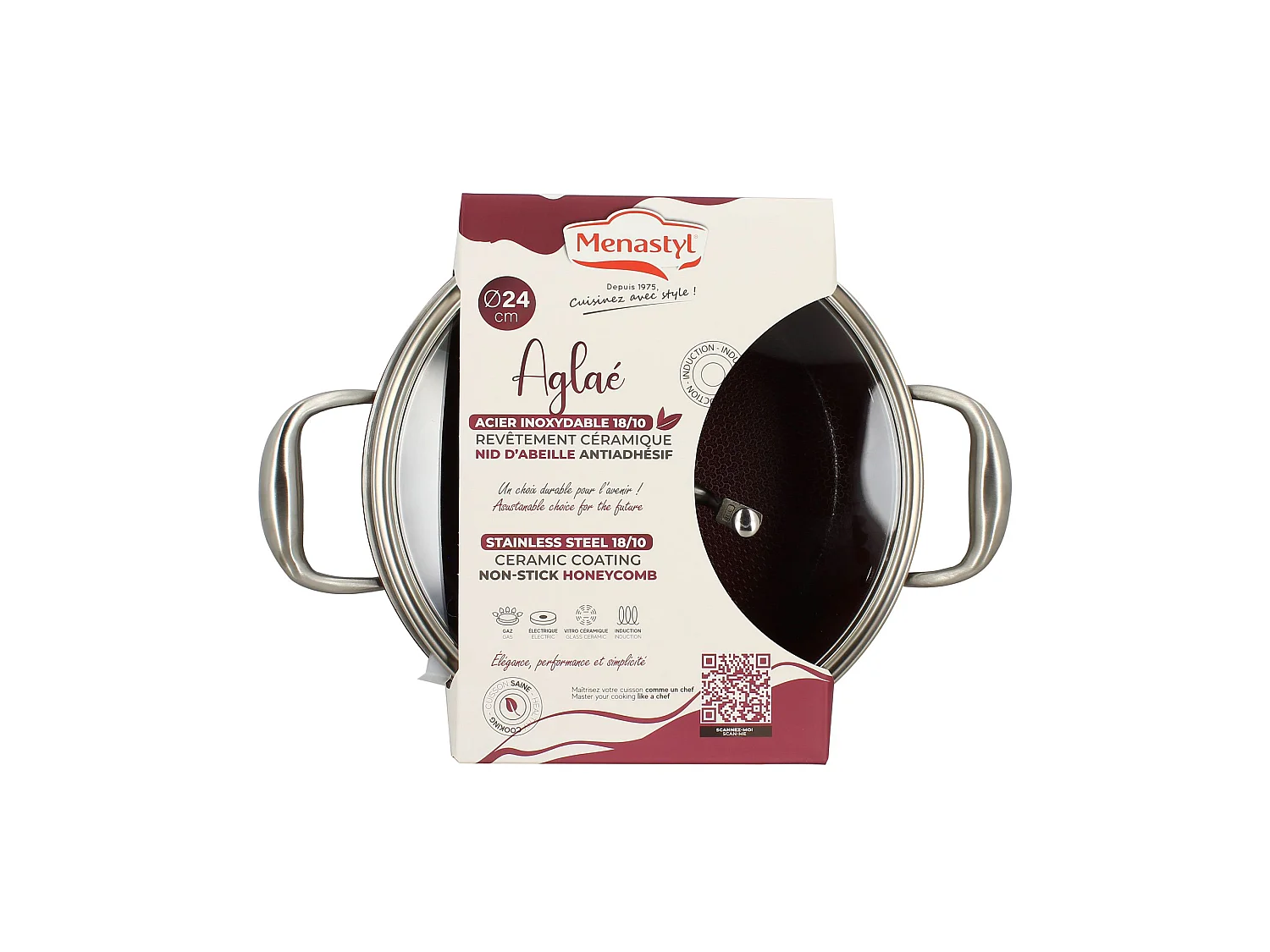 Menastyl - Faitout Aglae 24cm En Acier Inoxydable Lie De Vin