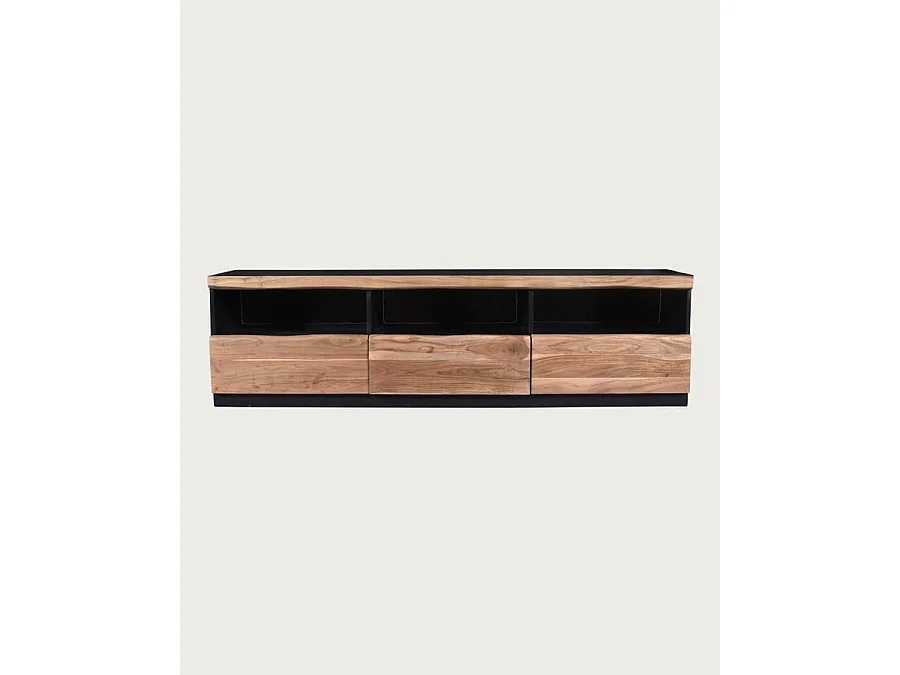 Leo - Meuble TV en bois d'acacia avec éclairage LED