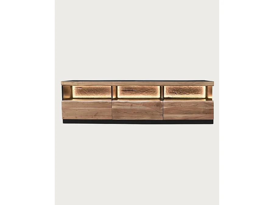 Leo - Meuble TV en bois d'acacia avec éclairage LED