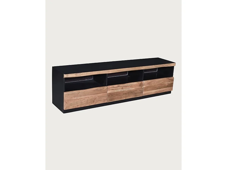 Leo - Meuble TV en bois d'acacia avec éclairage LED