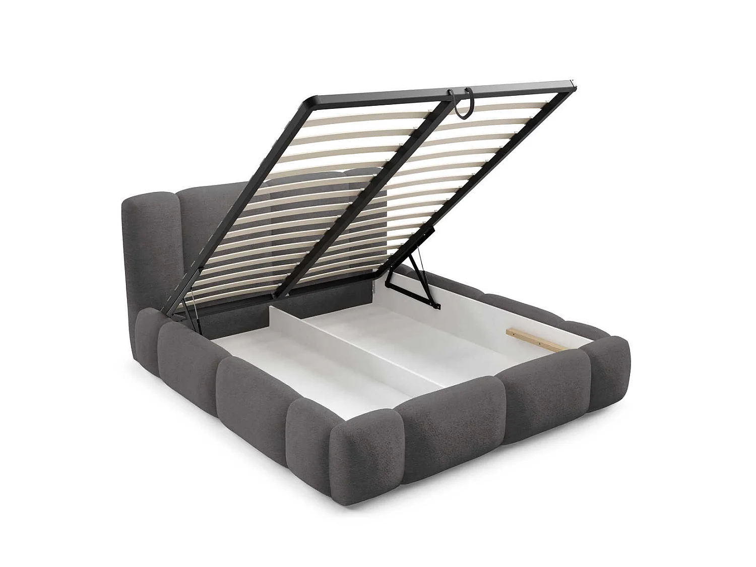 Lit nuage rembourré 200x200 cm Avelin avec LED, sommier métallique et coffre de rangement, Gris