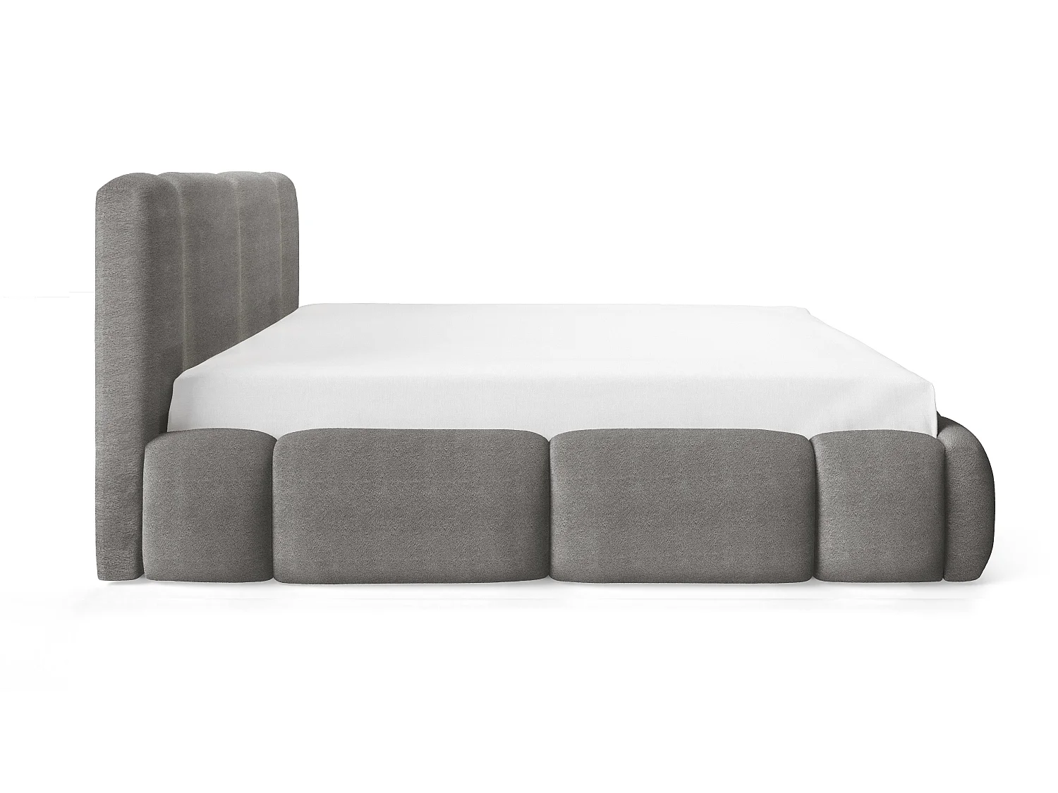Lit nuage rembourré 200x200 cm Avelin avec LED, sommier métallique et coffre de rangement, Gris