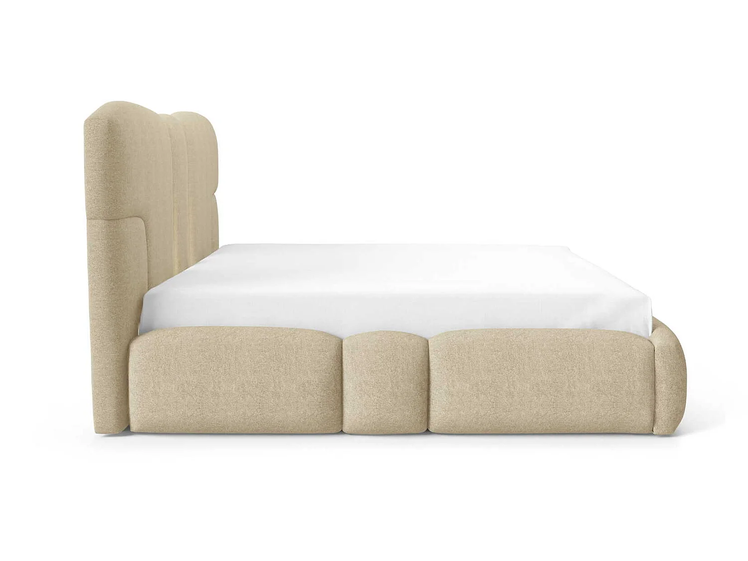 Lit rembourré 200x200 cm Safron avec LED, coffre de rangement et sommier métallique, lit double, tissu chenille, Beige