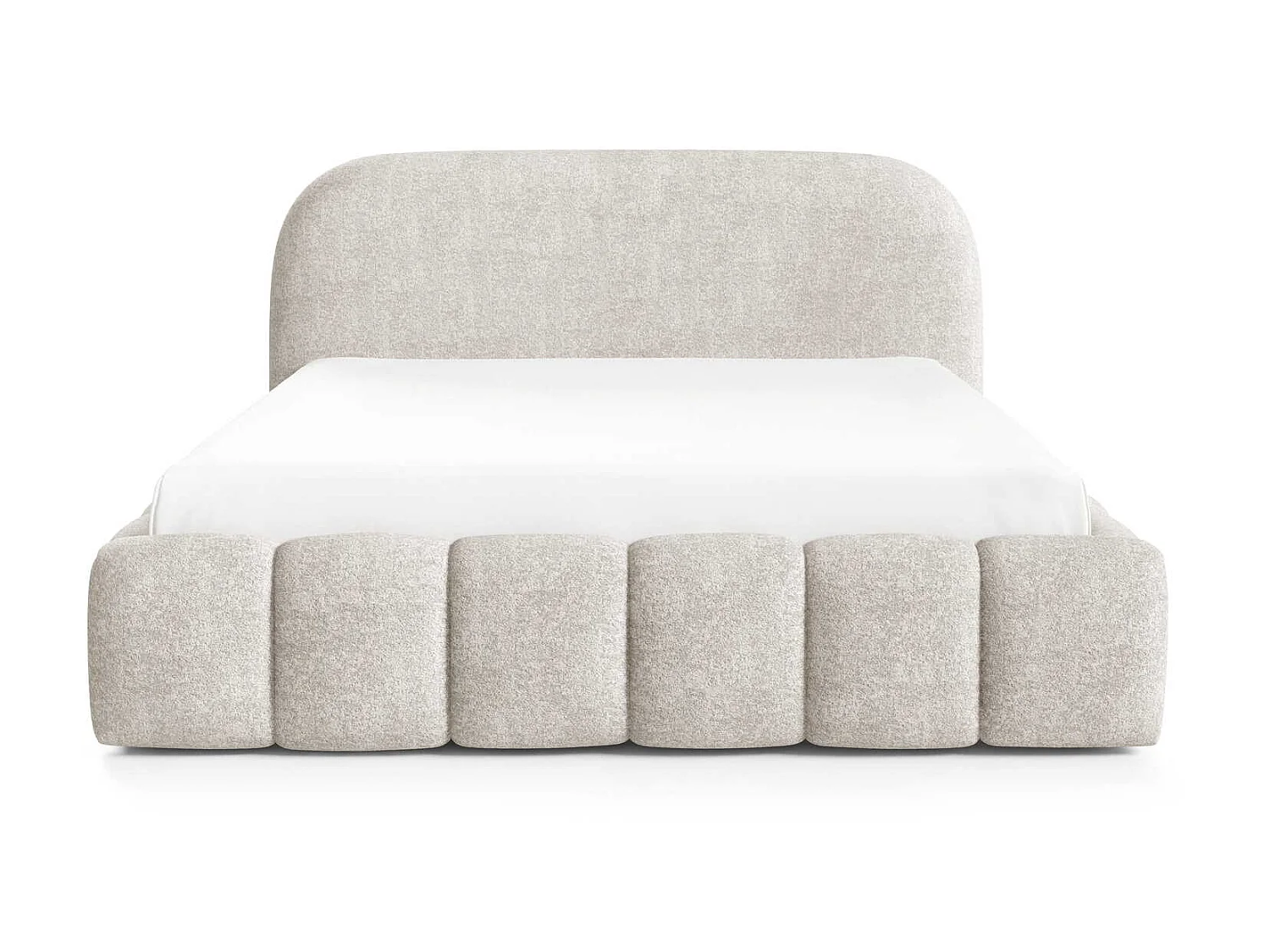 Lit double 200x200 cm Noemi avec sommier métallique, tête de lit arrondie et coffre de rangement, Crème