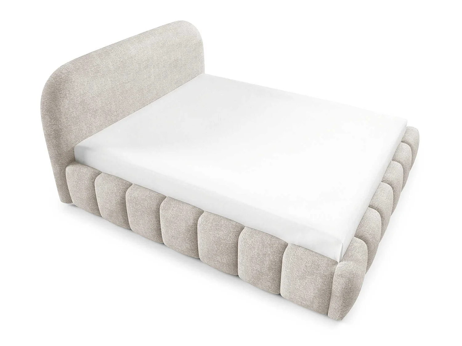 Lit double 200x200 cm Noemi avec sommier métallique, tête de lit arrondie et coffre de rangement, Crème