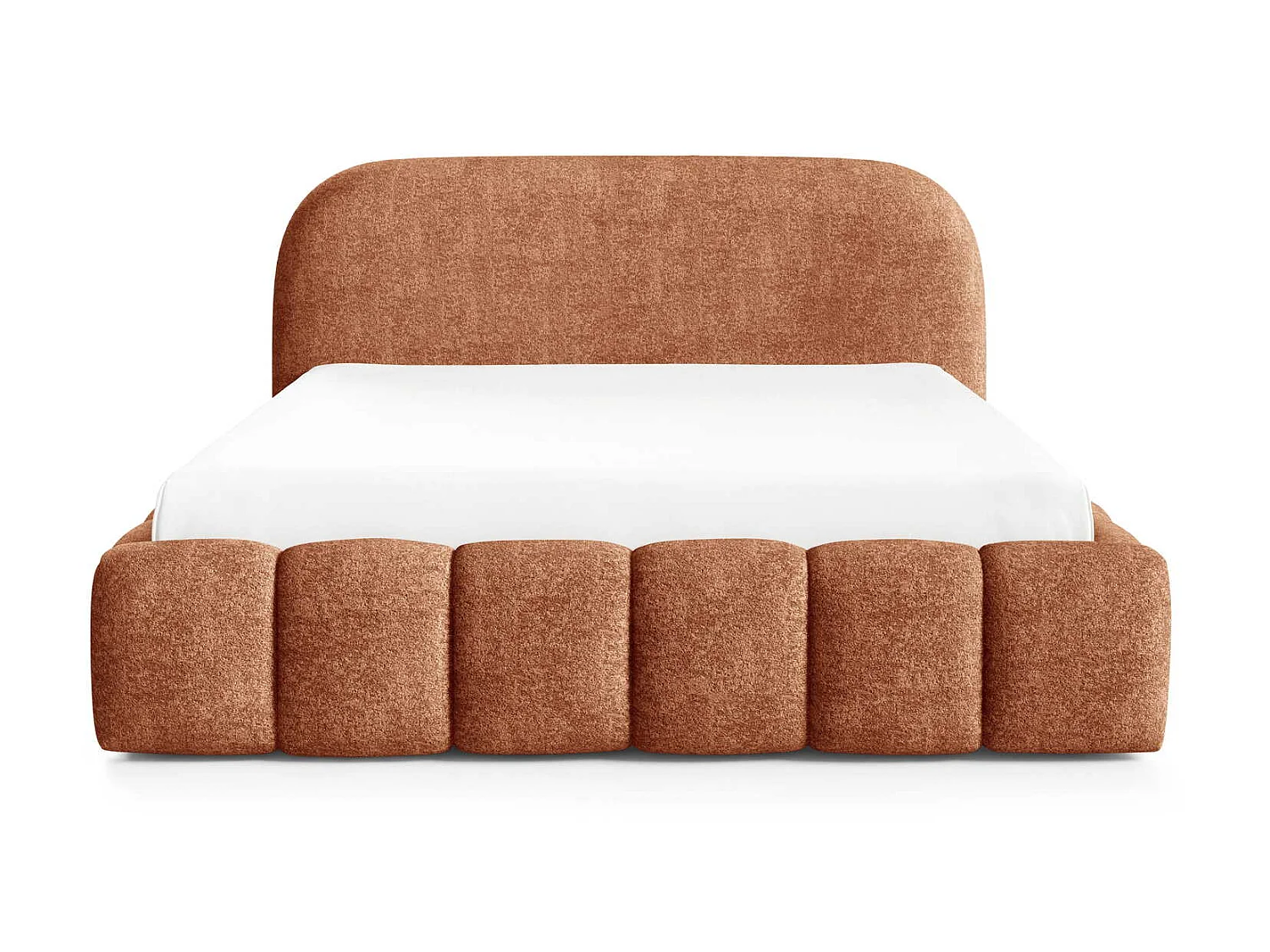 Lit double 200x200 cm Noemi avec sommier métallique, tête de lit arrondie et coffre de rangement, Orange
