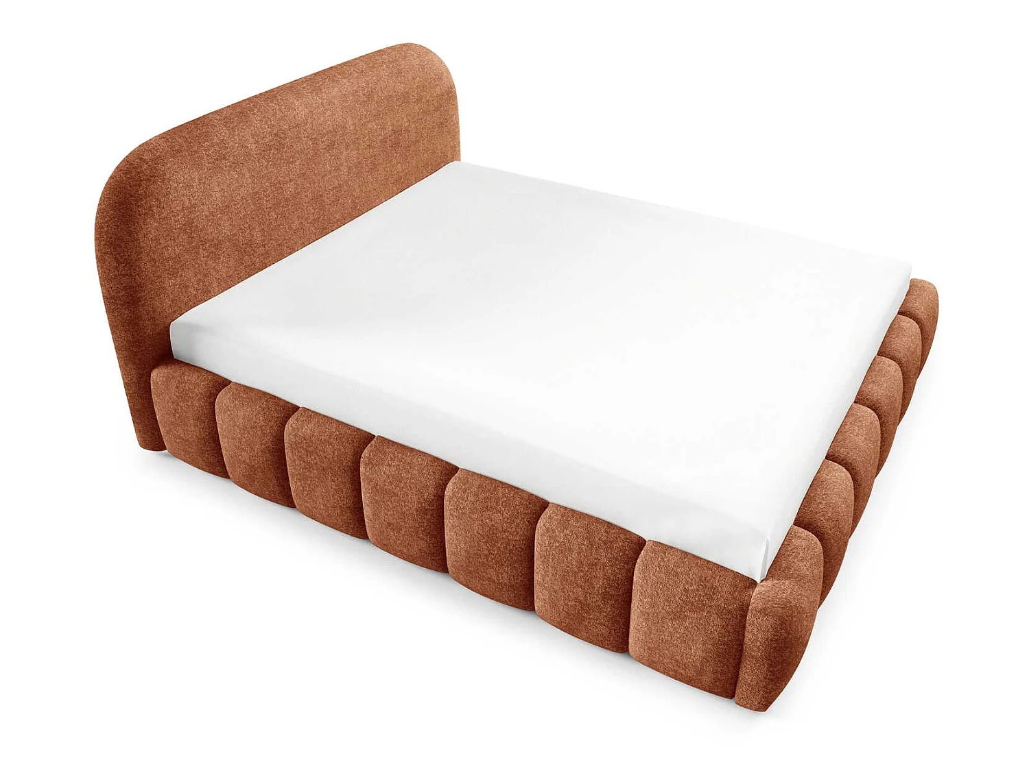 Lit double 200x200 cm Noemi avec sommier métallique, tête de lit arrondie et coffre de rangement, Orange