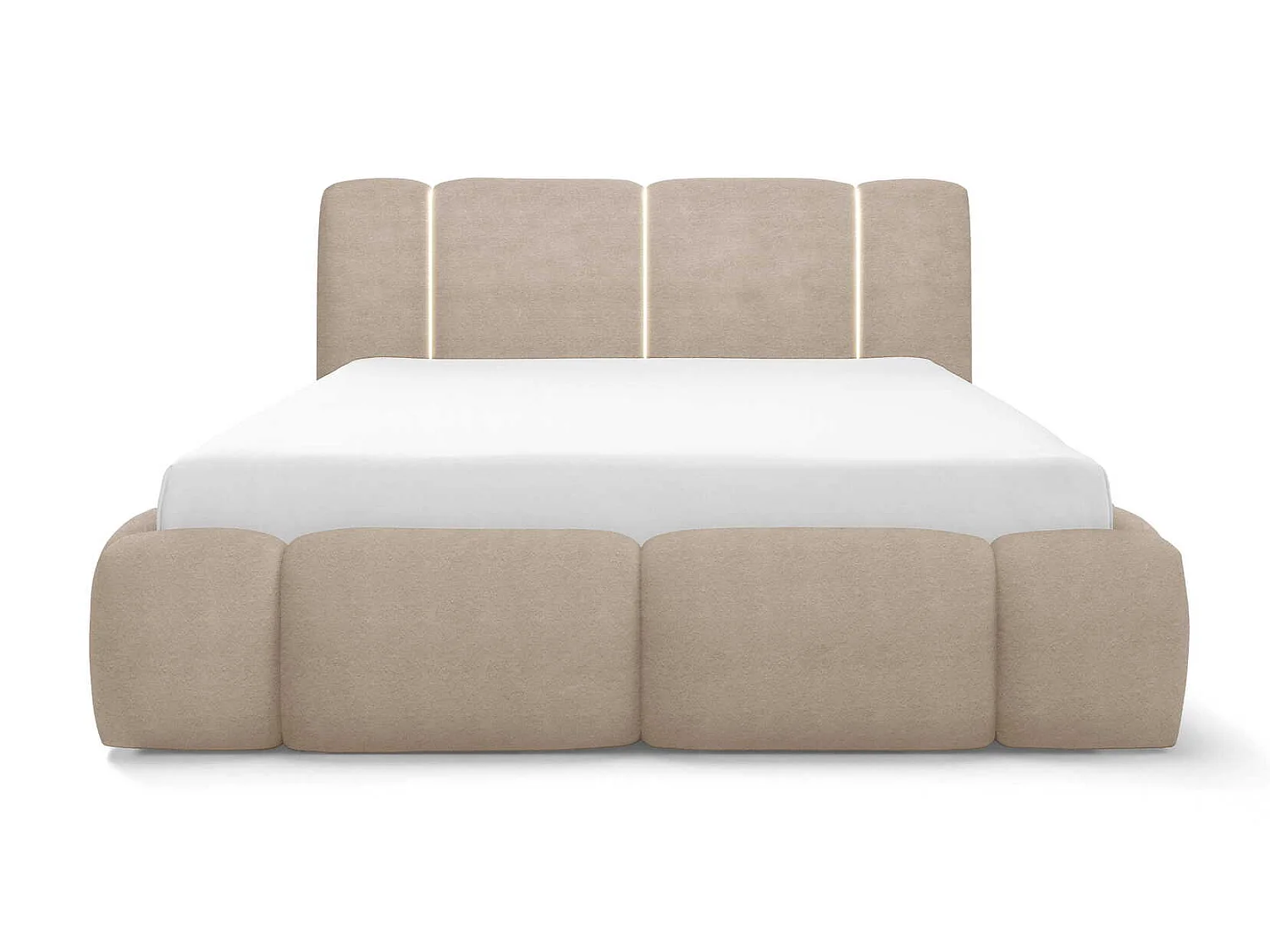 Gestoffeerd wolkenbed 140x200 cm Avelin met LED, metalen bedframe en opbergruimte, Beige
