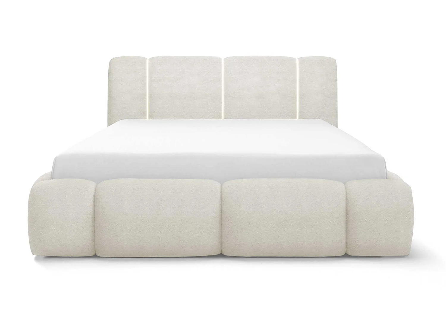 Lit nuage rembourré 200x200 cm Avelin avec LED, sommier métallique et coffre de rangement, Crème