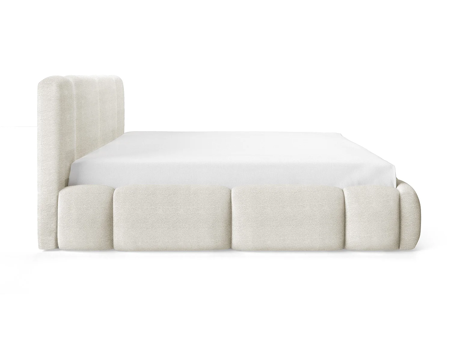 Lit nuage rembourré 200x200 cm Avelin avec LED, sommier métallique et coffre de rangement, Crème