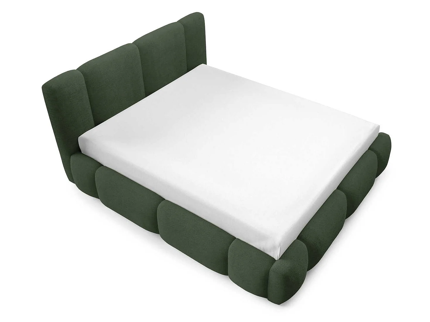 Gestoffeerd wolkenbed 200x200 cm Avelin met LED, metalen bedframe en opbergruimte, Groen