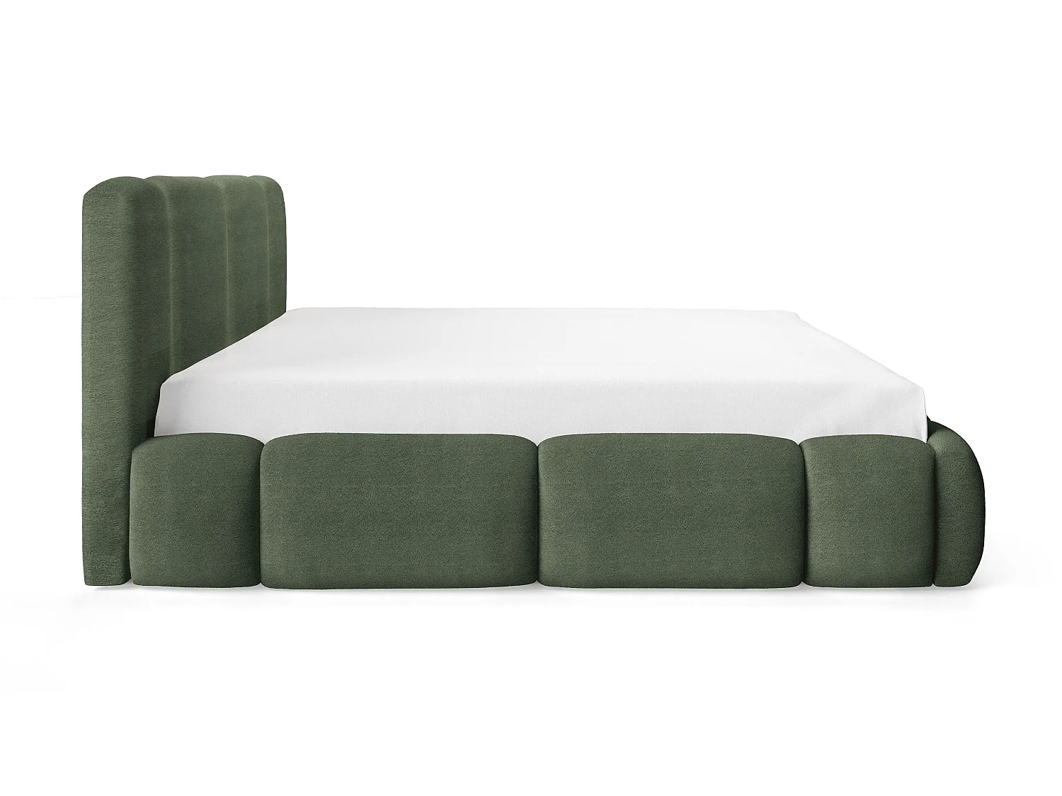 Gestoffeerd wolkenbed 200x200 cm Avelin met LED, metalen bedframe en opbergruimte, Groen