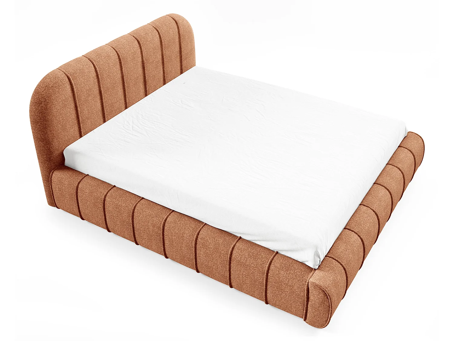 Modern bed 180x200 cm Lunea met afgerond hoofdbord, dik schuim en metalen bedframe, Oranje
