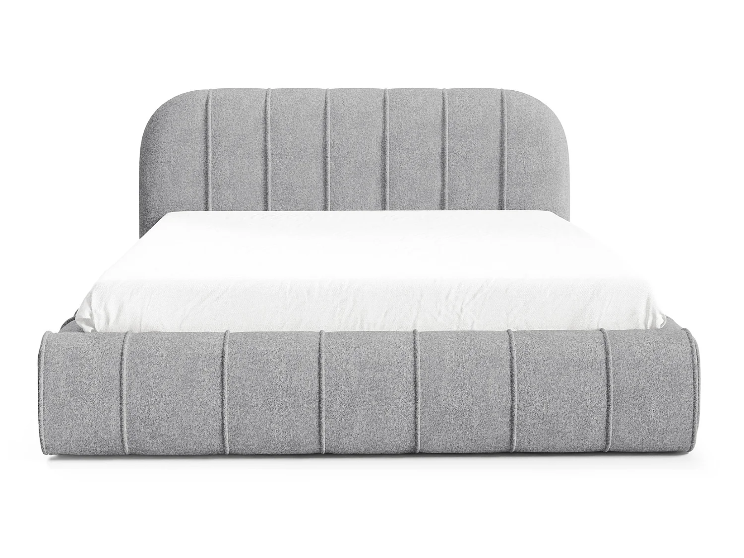 Modern bed 180x200 cm Lunea met afgerond hoofdbord, dik schuim en metalen bedframe, Lichtgrijs