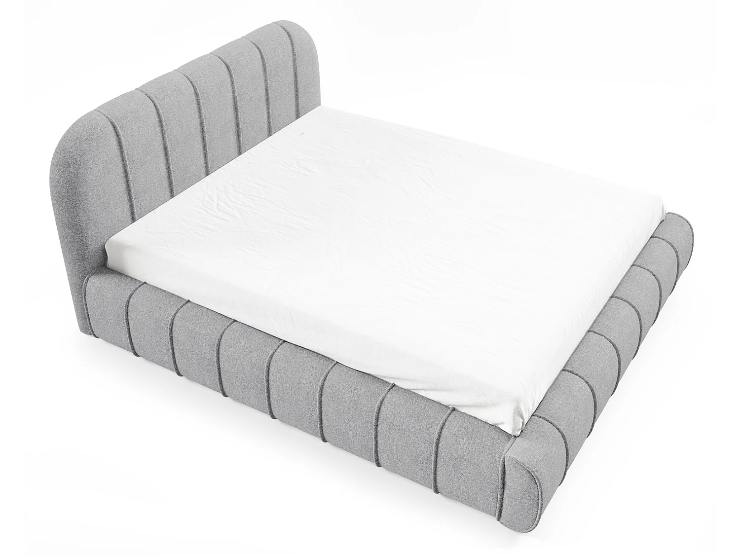 Modern bed 180x200 cm Lunea met afgerond hoofdbord, dik schuim en metalen bedframe, Lichtgrijs