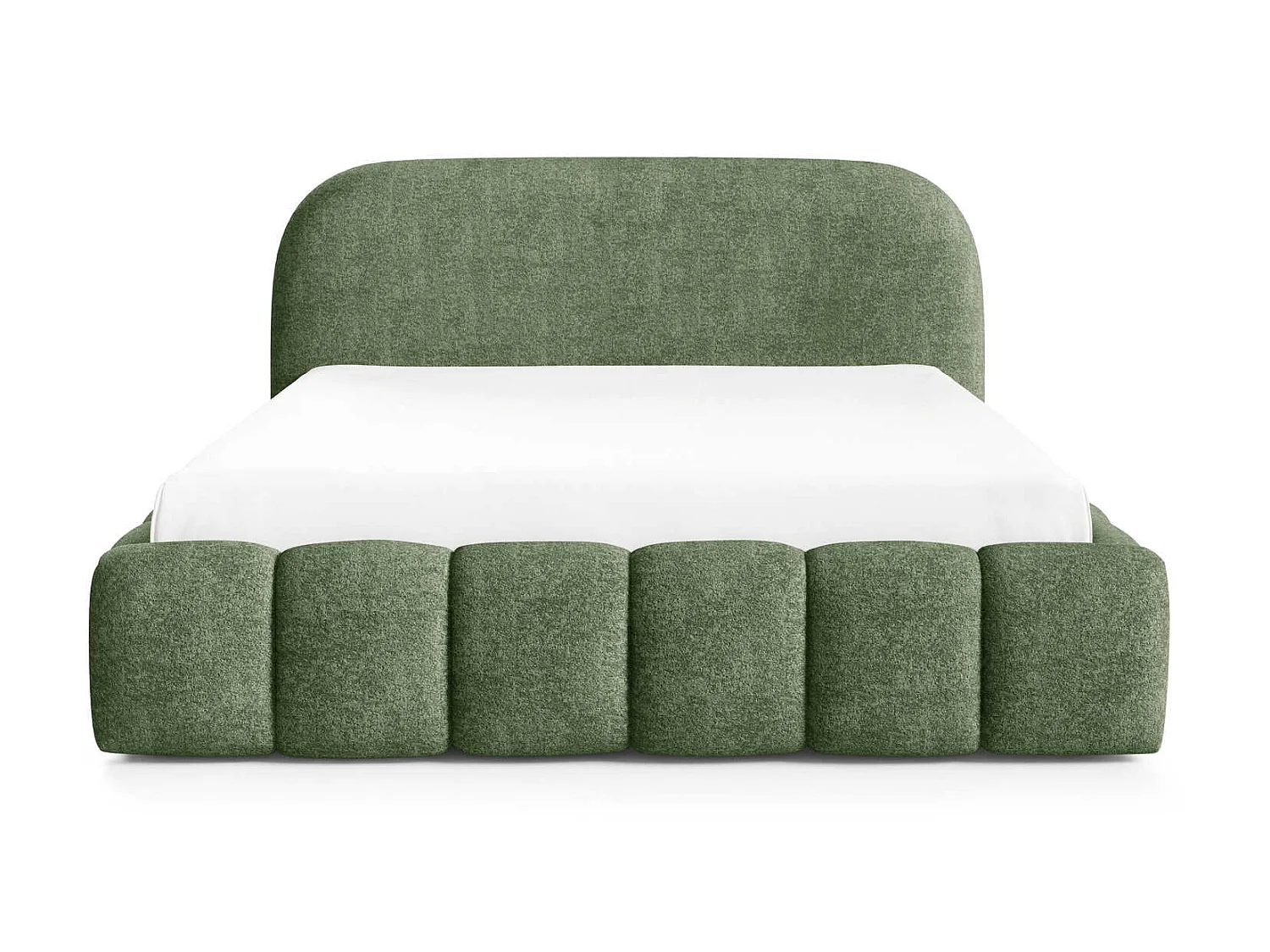 Tweepersoonsbed 200x200 cm Noemi met metalen bedframe, afgerond hoofdbord en opbergruimte, Groen