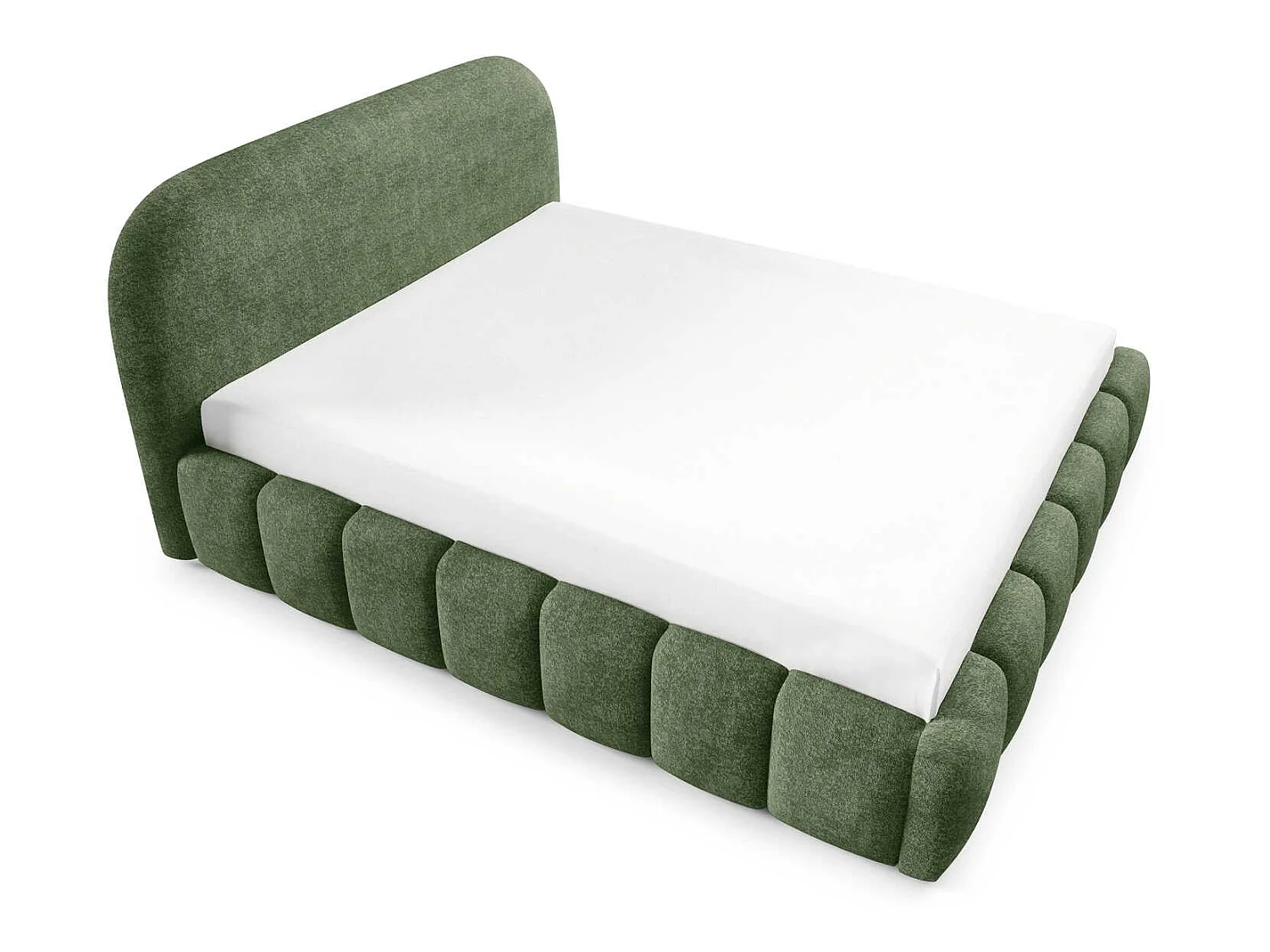 Tweepersoonsbed 200x200 cm Noemi met metalen bedframe, afgerond hoofdbord en opbergruimte, Groen