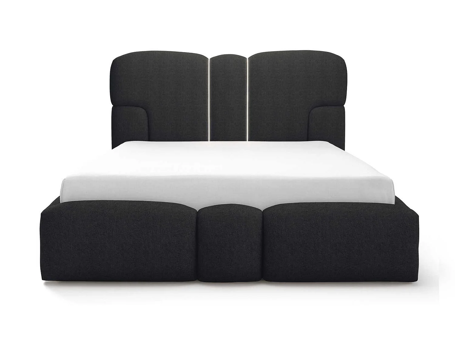 Lit rembourré 140x200 cm Safron avec LED, coffre de rangement et sommier métallique, lit double, tissu chenille, Noir