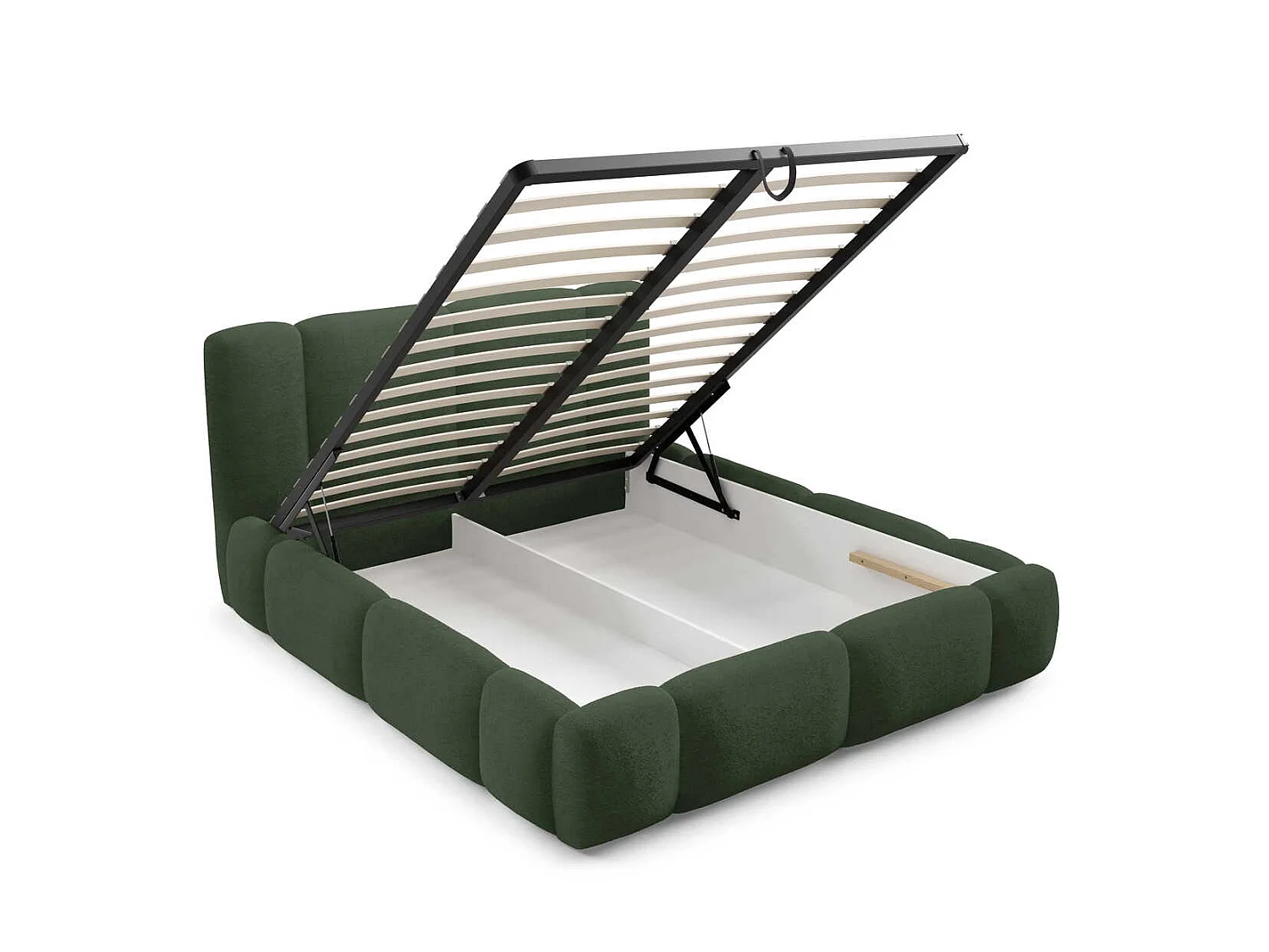 Gestoffeerd wolkenbed 180x200 cm Avelin met LED, metalen bedframe en opbergruimte, Groen
