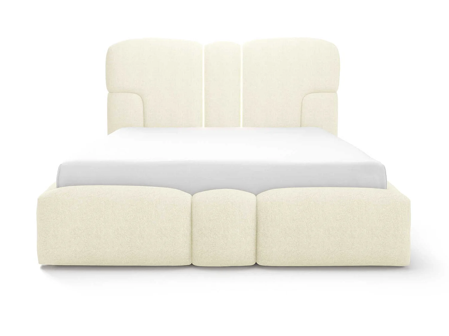 Gestoffeerd bed 200x200 cm Safron met LED, opbergruimte en metalen bedframe, tweepersoonsbed, chenille, Crème