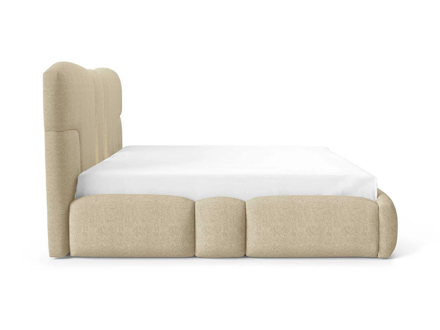 Gestoffeerd bed 200x200 cm Safron met LED, opbergruimte en metalen bedframe, tweepersoonsbed, chenille, Crème