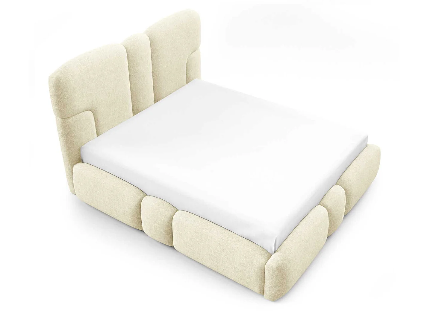 Gestoffeerd bed 200x200 cm Safron met LED, opbergruimte en metalen bedframe, tweepersoonsbed, chenille, Crème