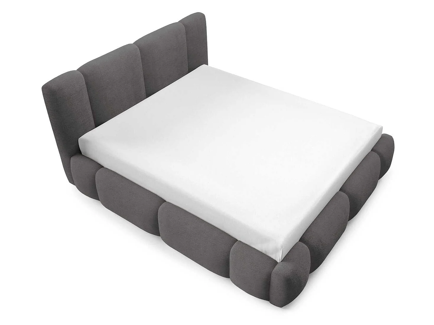 Gestoffeerd wolkenbed 140x200 cm Avelin met LED, metalen bedframe en opbergruimte, Grijs