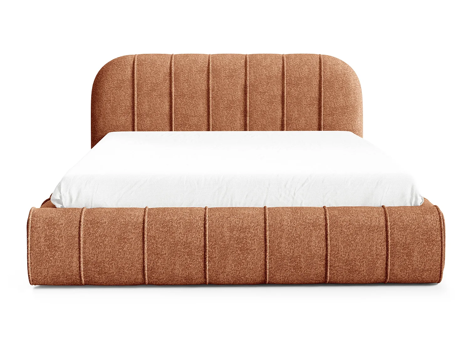 Modern bed 160x200 cm Lunea met afgerond hoofdbord, dik schuim en metalen bedframe, Oranje