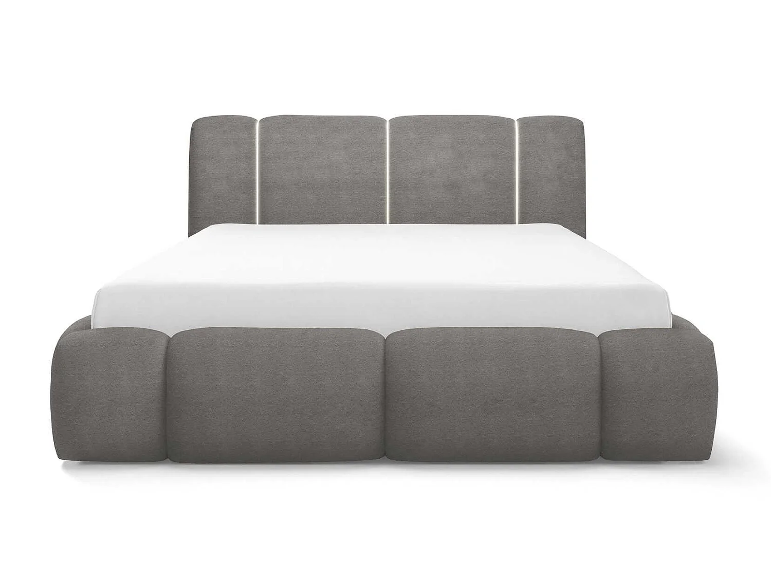 Gestoffeerd wolkenbed 160x200 cm Avelin met LED, metalen bedframe en opbergruimte, Grijs
