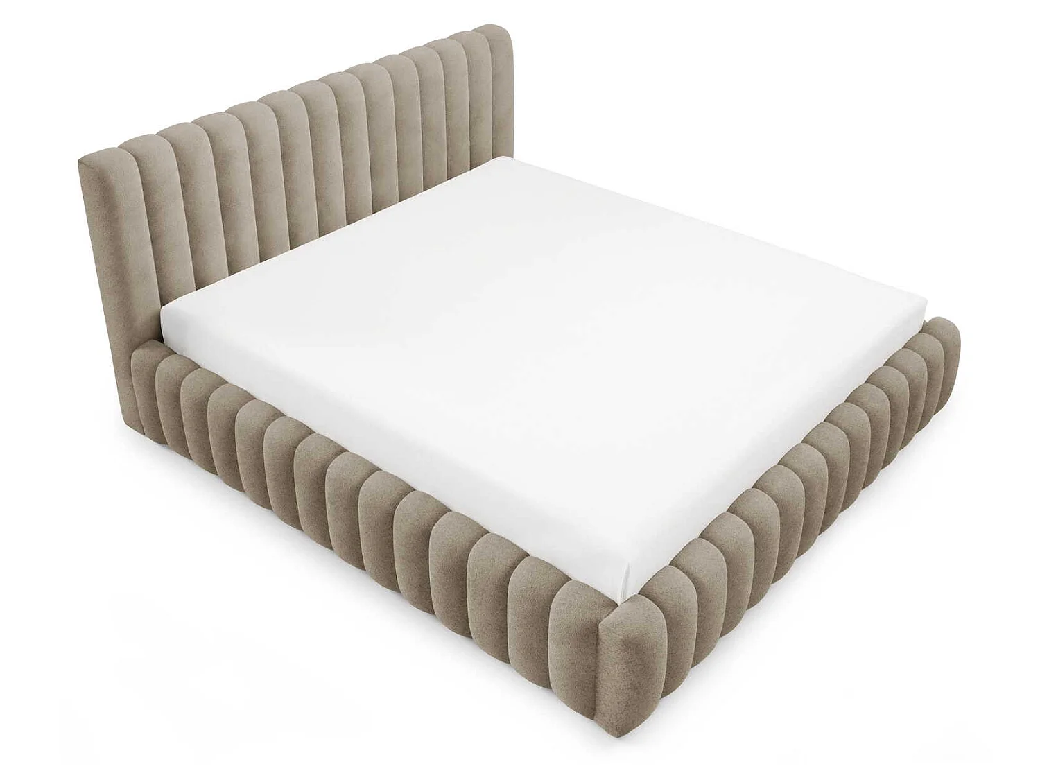 Gestoffeerd bed 180x200 cm in bouclé stof, opbergruimte, metalen bedframe, modern design, Beige