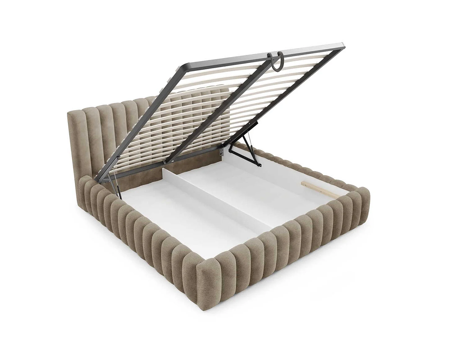Gestoffeerd bed 180x200 cm in bouclé stof, opbergruimte, metalen bedframe, modern design, Beige